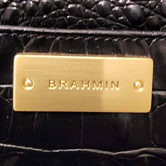 Brahmin Black Leather Melbourne Croc Embossed Handbag - Picture 4 of 8